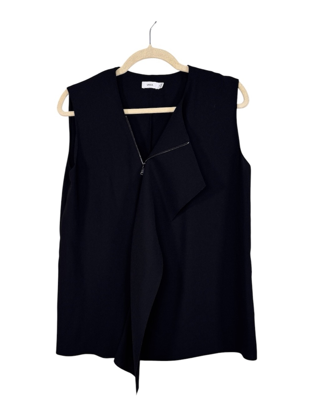Vince Black Asymmetrical Zip Ruffled Blouse Womens M Preppy Corpcore Classic Top